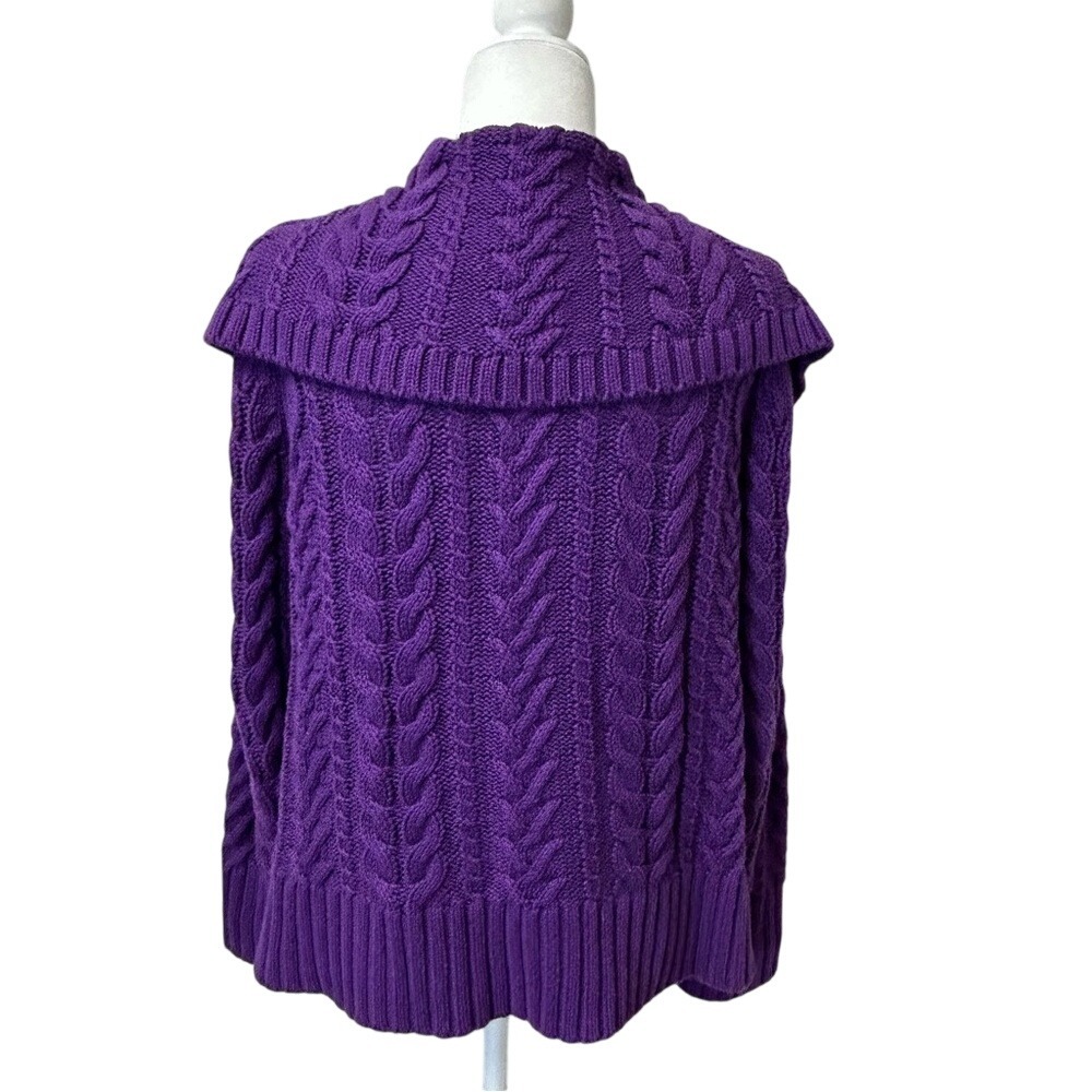 Lands' End Purple Chunky Cable Knit Sweater Button Up Women's Size Medium - Picture 5 of 6